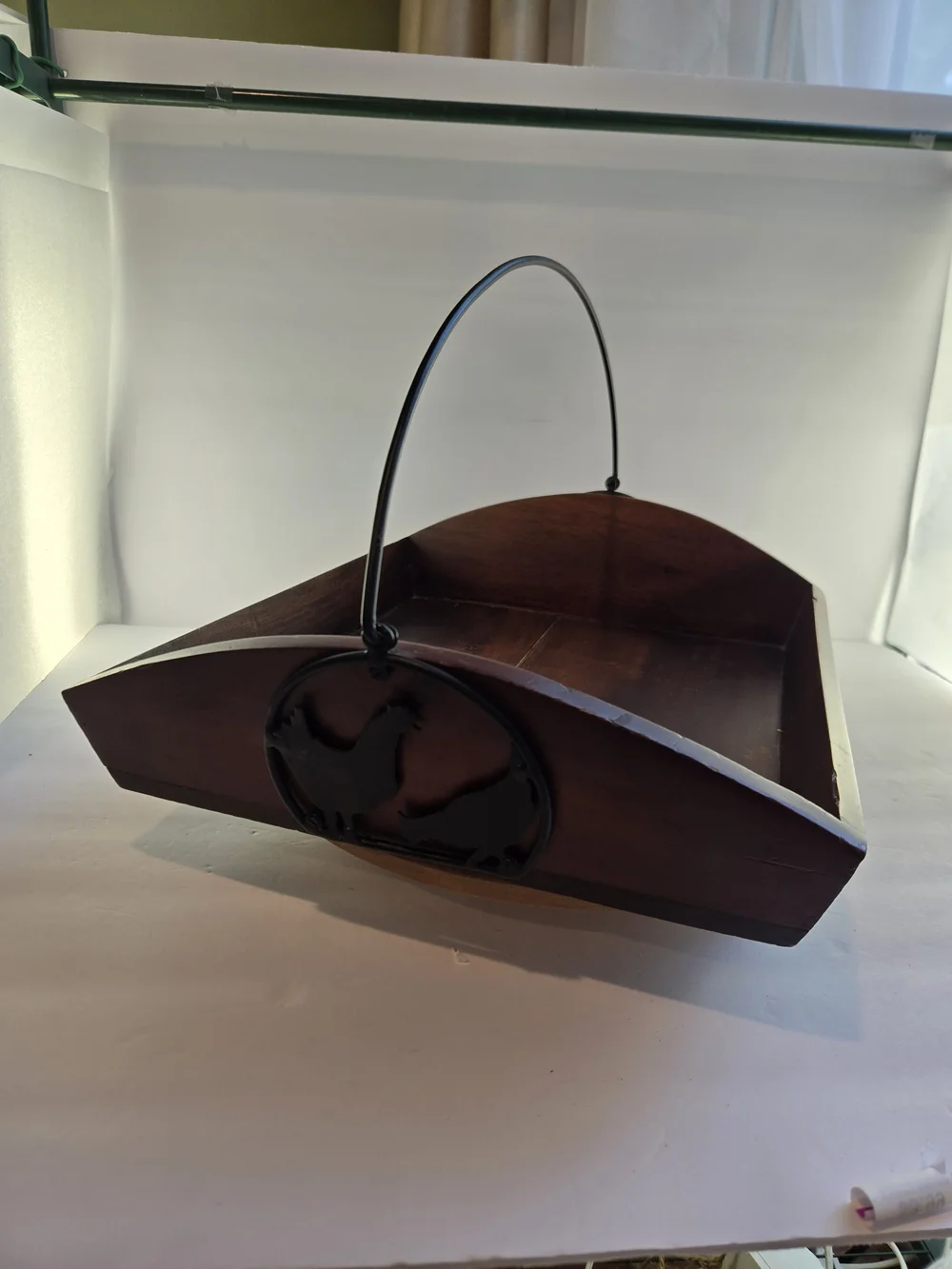 Farmhouse Style Wood & Metal Serving Tray w/ Black Swing Handle, Rooster Accent